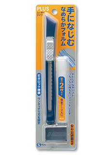 {振昌文具}PLUS  35-299 CU-001N美工刀(附廢棄盒.刀片) 藍